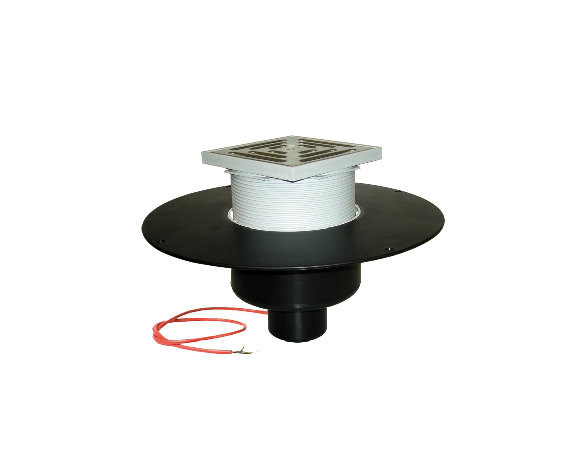 Receptor de acoperiş HL DN110 cu scurgere verticală,cu guler din PP şi încălzire (10-30W/230V) şi grătar pentru trafic 148x148mm/137x137mm