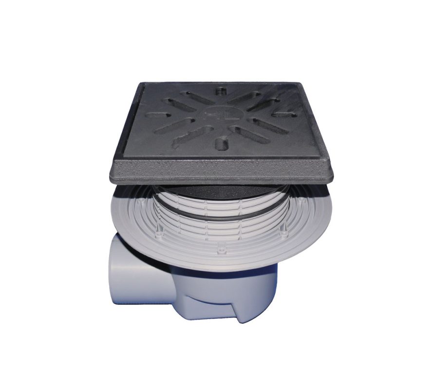 Receptor "Perfekt" HL DN110 cu ieşire orizontală, cu flanşă de izolaţie, 260x260mm/226x226mm fontă cu obturator de mirosuri cu clapetă anti îngheţ