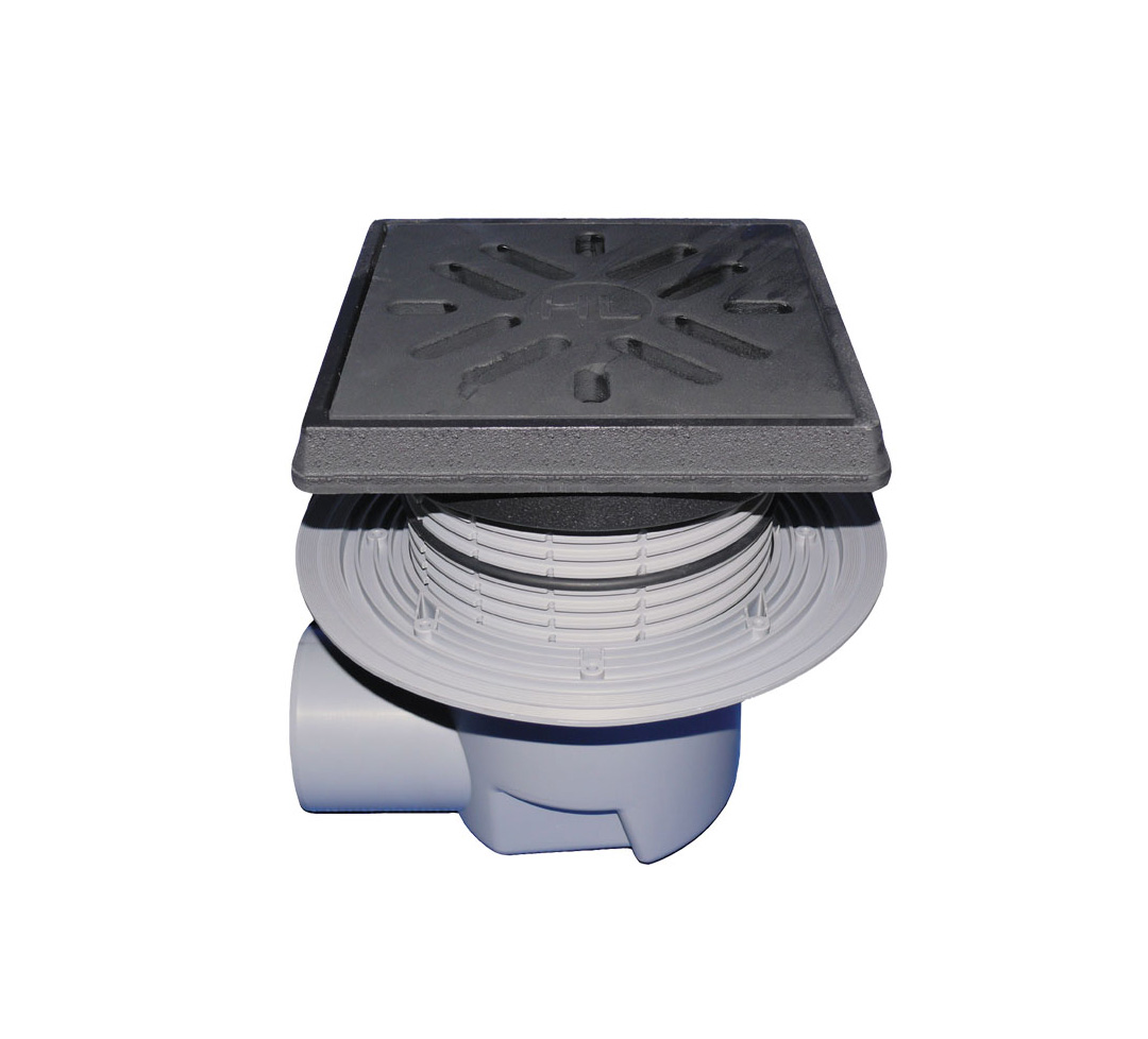 Receptor "Perfekt" HL DN110 cu ieşire orizontală, cu flanşă de izolaţie, 260x260mm/226x226mm fontă cu obturator de mirosuri cu clapetă anti îngheţ