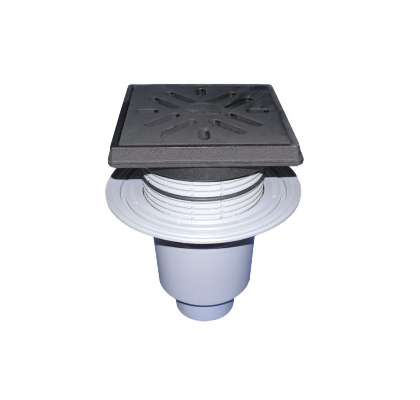 Receptor "Perfekt" HL DN110 cu ieşire verticală, cu flanşă de izolaţie, 260x260mm/226x226mm fontă cu obturator de mirosuri cu clapetă anti îngheţ