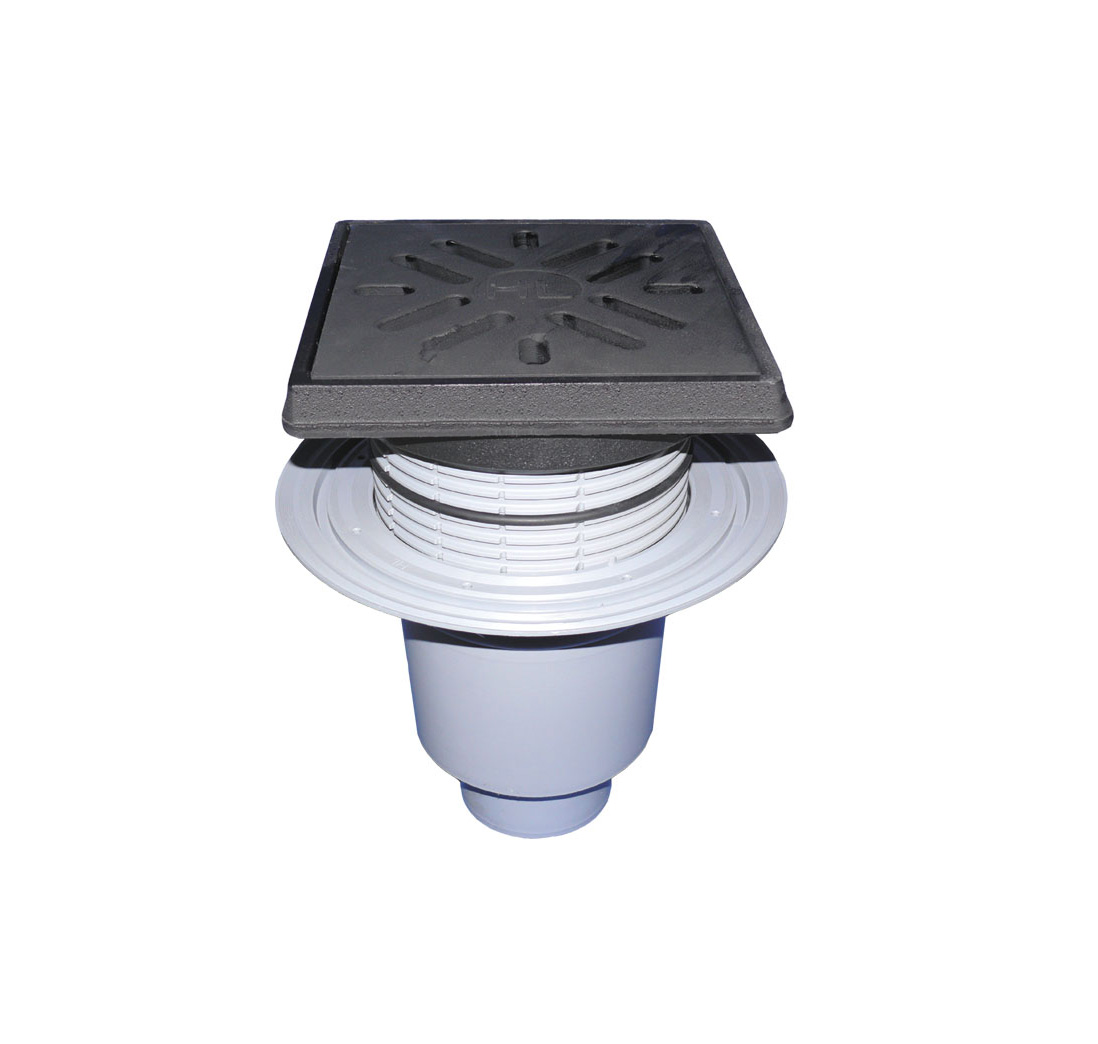 Receptor "Perfekt" HL DN110 cu ieşire verticală, cu flanşă de izolaţie, 260x260mm/226x226mm fontă cu obturator de mirosuri cu clapetă anti îngheţ