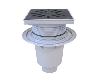 Receptor "Perfekt" HL DN110 cu ieşire verticală,cu flanşă de izolaţie 240x240mm plastic/226x226mm fontă cu obturator de mirosuri cu clapetă anti îngheţ