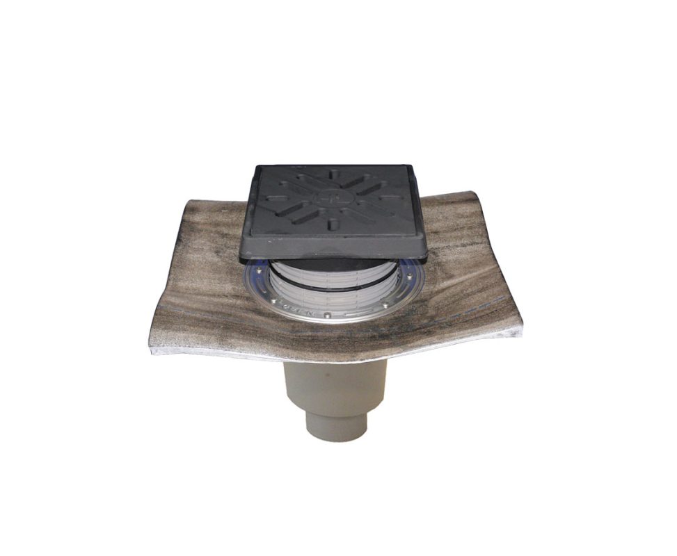 Receptor "Perfekt" HL DN110 cu ieşire verticală, cu manşetă din bitumen, 260x260mm/226x226mm fontă cu obturator de mirosuri cu clapetă anti îngheţ