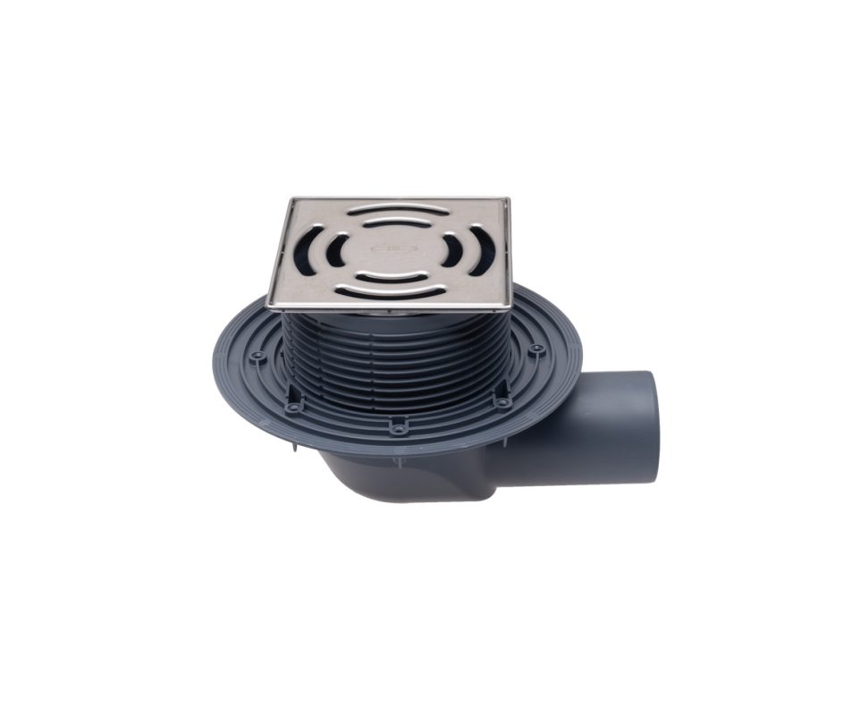 Sifon pentru balcon si terasă cu ieşirea la scurgere HL DN75 pe orizontală cu clapetă obturator de miros anti înghet, 145x145mm / 138x138mm