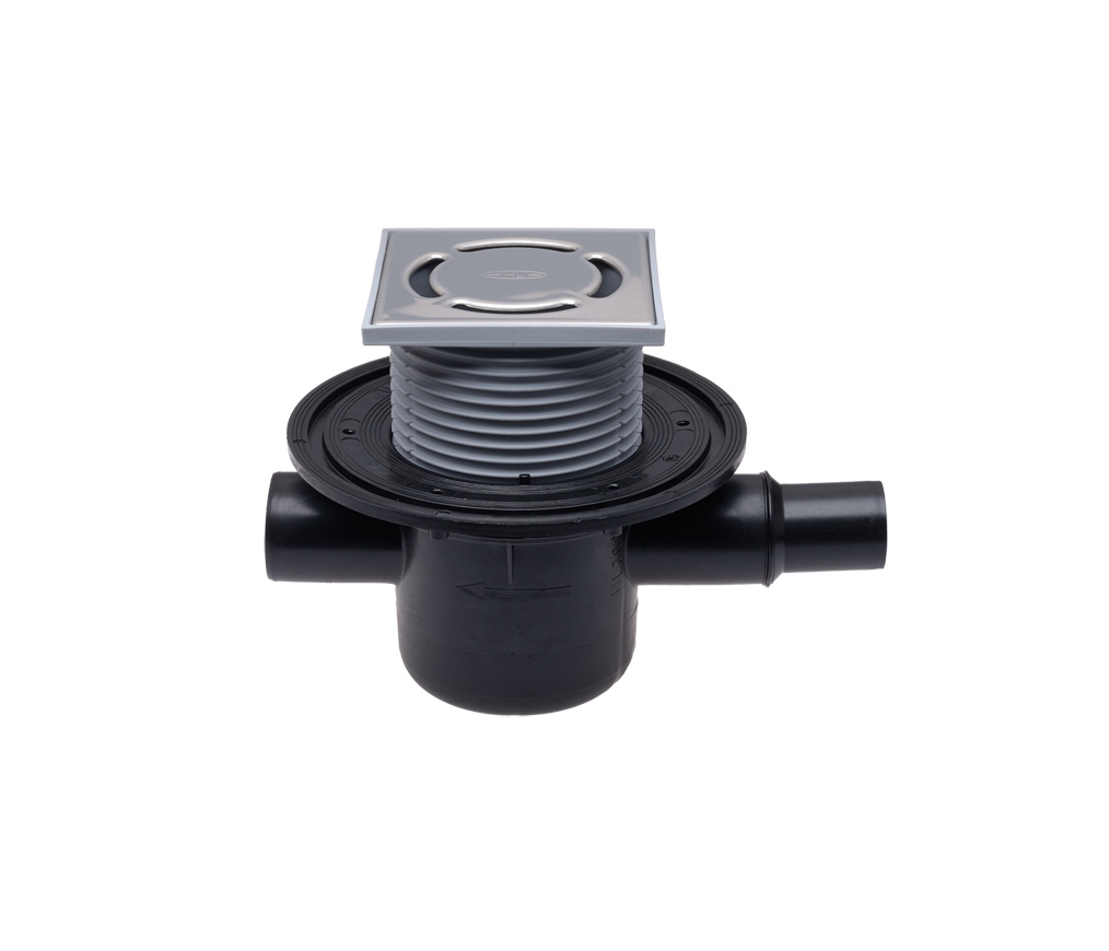 Sifon de pardoseală HL cu intrare orizontală DN40/50, 123x123mm/115x115mm