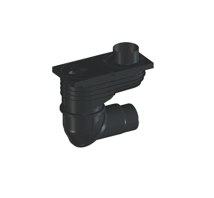 Caseta ape pluviale HL DN110 / 125 cu articulație sferică, cos frunze, obturator de miros mecanic, capac de inspecție și inele pentru burlan