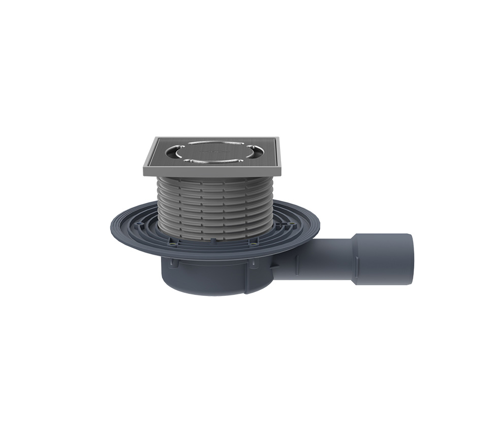 Receptor pentru balcon şi terasă HL DN40/50 cu ieşire orizontală şi cu obturator cu clapetă, 123x123mm/115x115