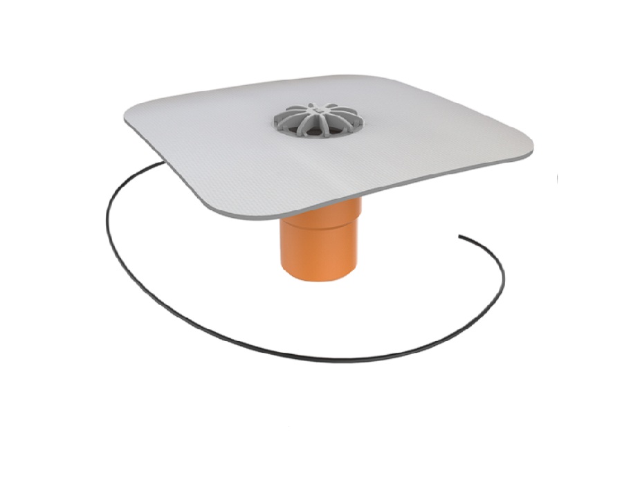 Receptor de balcon cu flanșă din membrană PVC, ieșire verticală DN75 ,cu degivrare 230 V