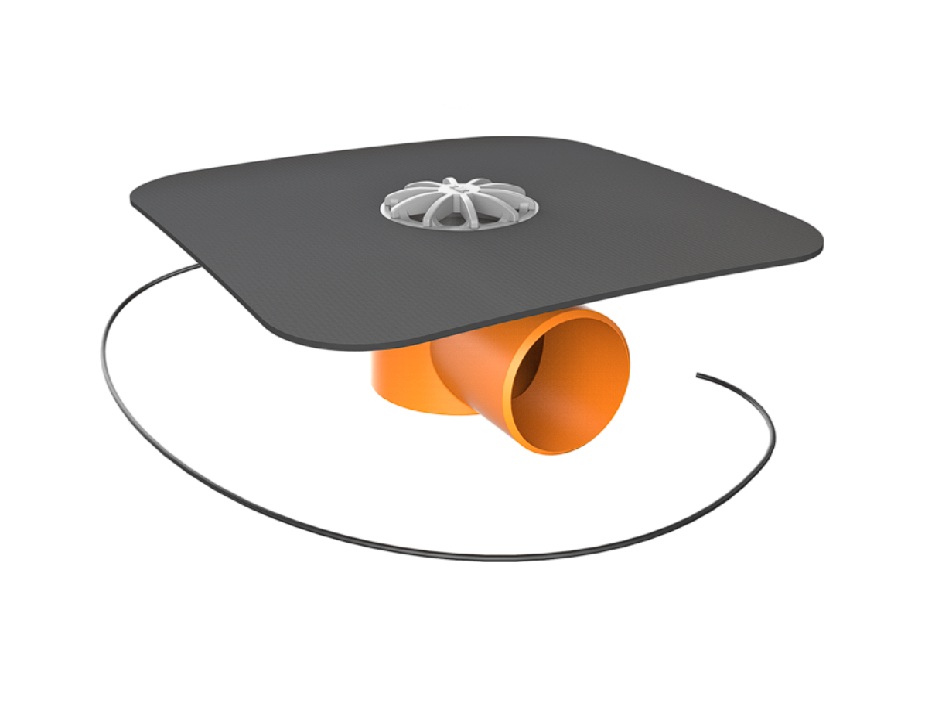 Receptor de balcon cu flanșă din membrană FPO/TPO, ieșire orizontală DN75, cu degivrare 230 V