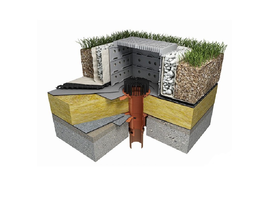 Cămin pentu acoperișuri verzi 550x550mm, înălțime 330 mm, cu capac perforat de plastic