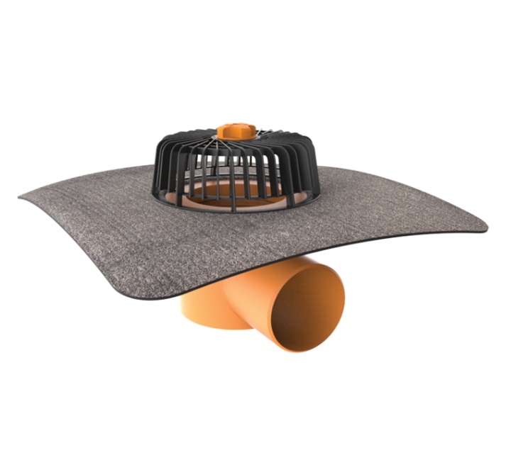 Receptor cu perete dublu TOPWET, cu flanșă din membrană bituminoasă, parafrunzar și ieșire orizontală DN 125 mm