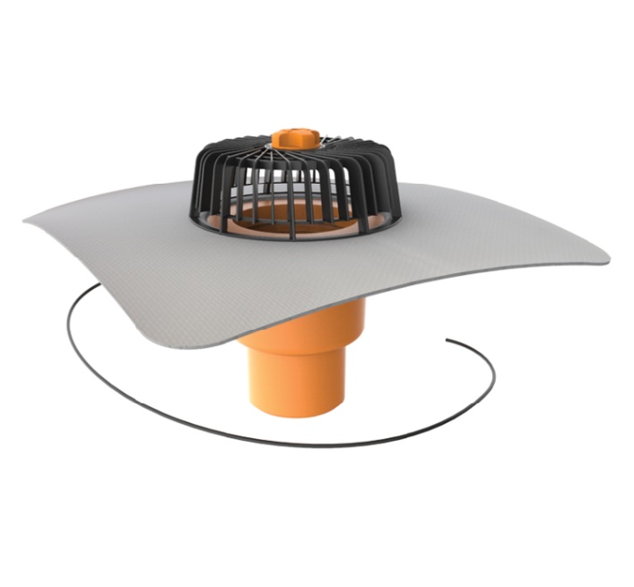 Receptor cu perete dublu TOPWET, cu degivrare 230V, flansa din membrana PVC, parafrunzar si iesire verticala DN 150 mm