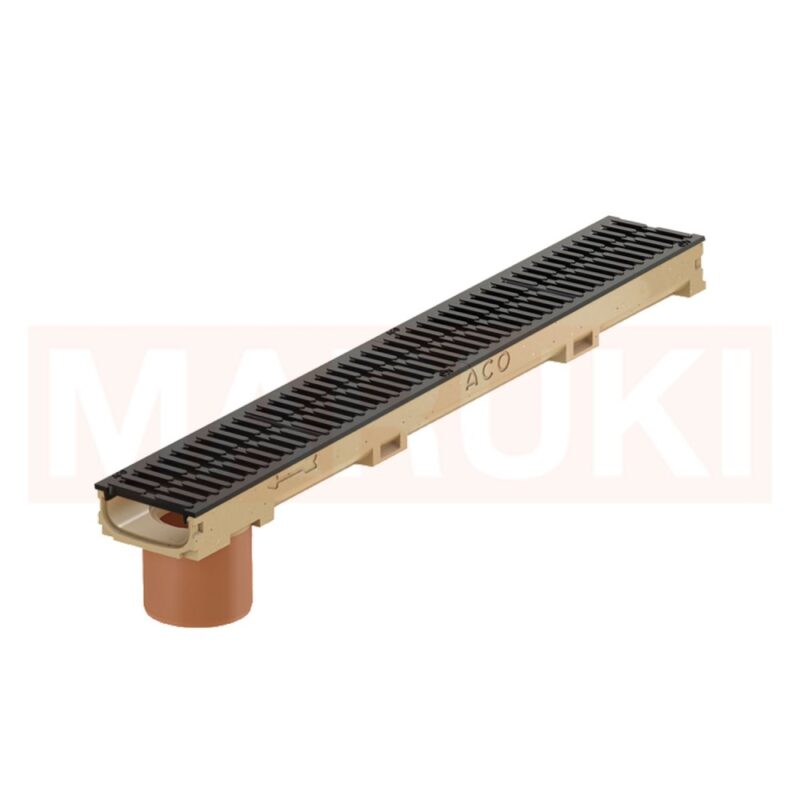 Rigola ACO Self Euroline 60 din beton cu polimeri, cu inaltime redusa, gratar nervurat din fonta, lungime 100cm, DN100, trafic auto B125